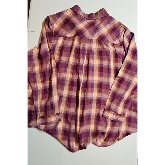 NWT Terra & Sky Women’s 3X Plaid Button Down Shirt Purple Roll Tab Plus Size - Picture 2 of 6